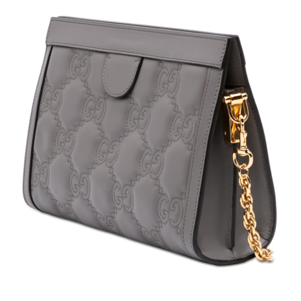 Gucci AB Gucci Gray Calf Leather Small GG Marmont Matelasse Ophidia Chain Bag Italy