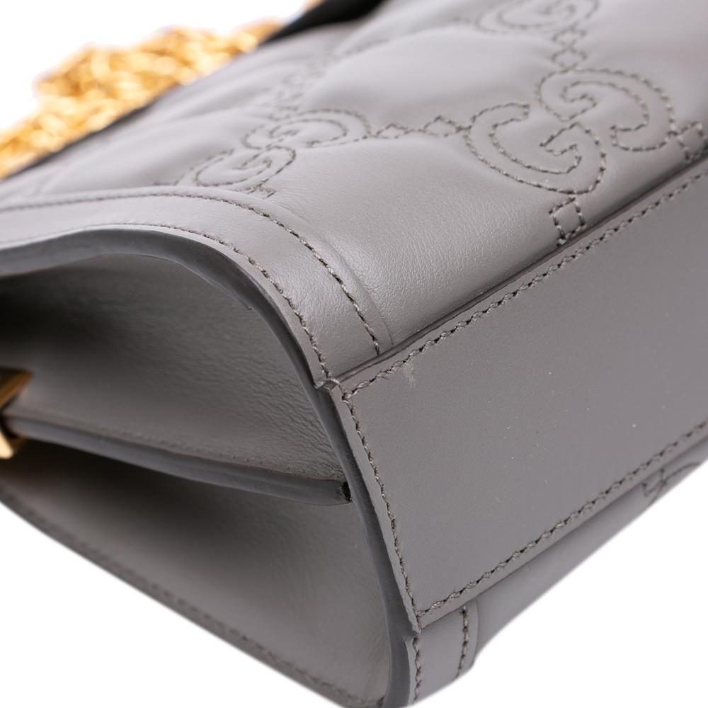 Gucci AB Gucci Gray Calf Leather Small GG Marmont Matelasse Ophidia Chain Bag Italy