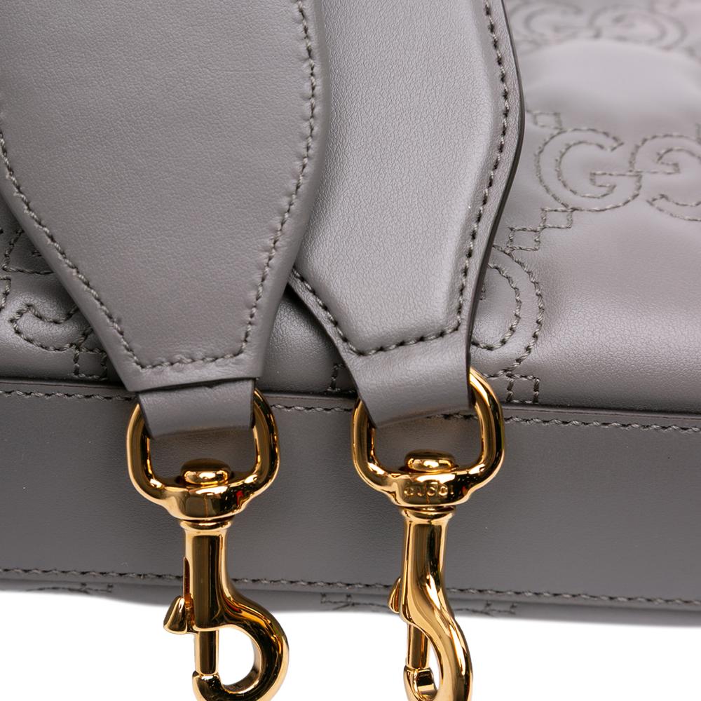 Gucci AB Gucci Gray Calf Leather Small GG Marmont Matelasse Ophidia Chain Bag Italy