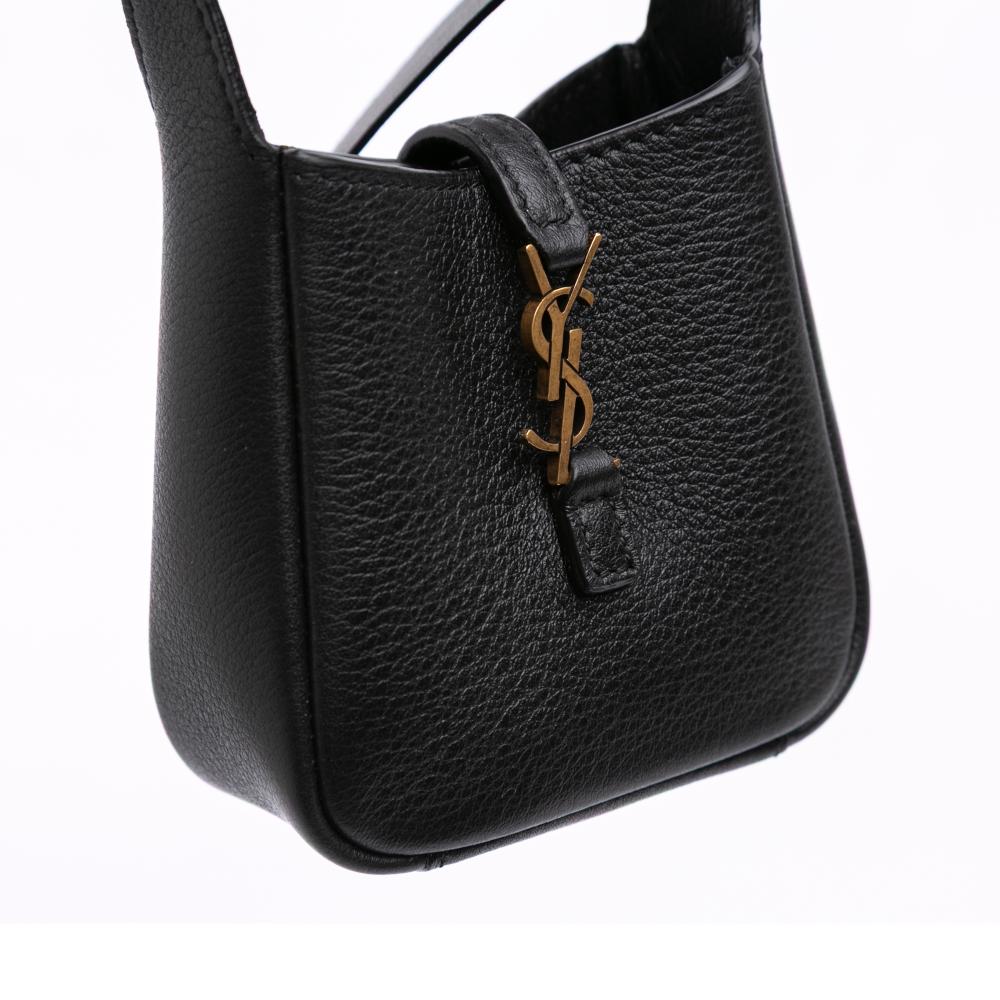 Saint Laurent AB Saint Laurent Black Calf Leather Micro Grained skin Supple Le 5 a 7 Handbag Italy