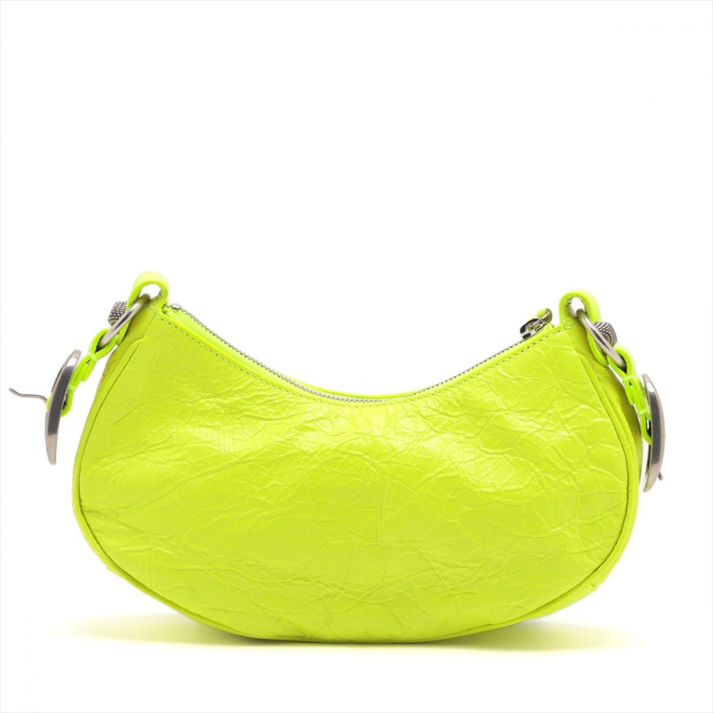 Balenciaga Le Cagole XS Arena Lambskin Leather 2-Ways Hobo Bag Fluo