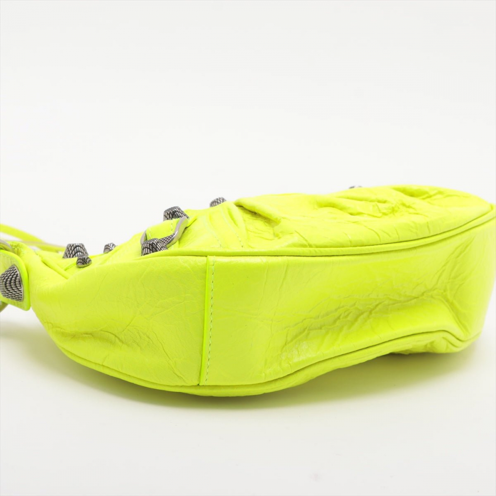 Balenciaga Le Cagole XS Arena Lambskin Leather 2-Ways Hobo Bag Fluo