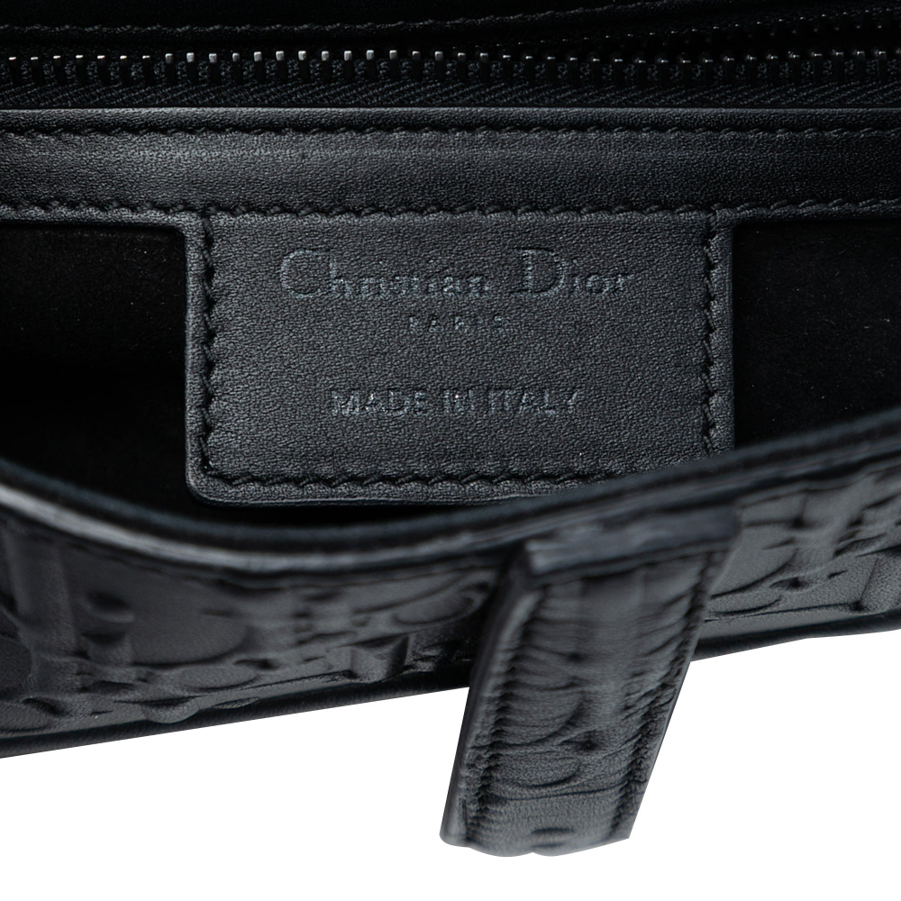 Christian Dior Saddle Embossed Calfskin Leather Oblique No Strap Handbag Black