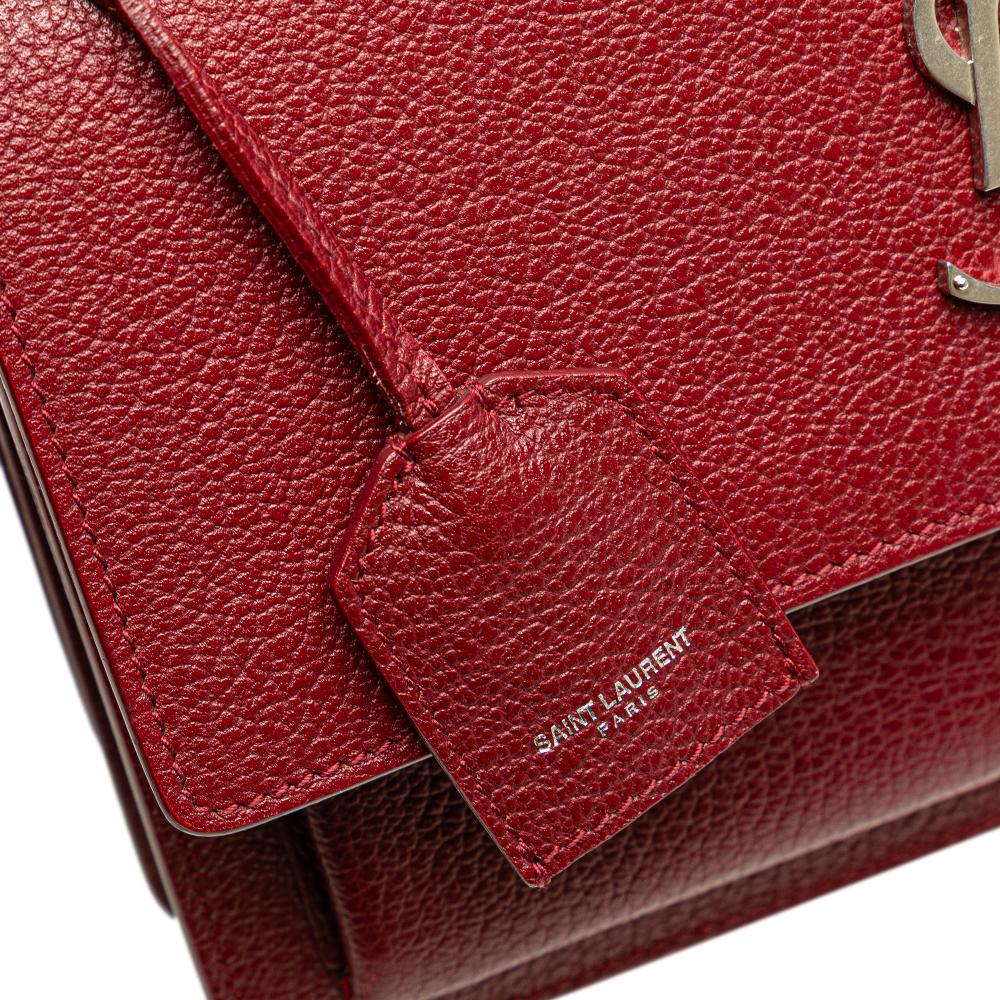 Saint Laurent B Saint Laurent Red Calf Leather Medium Grained skin Monogram Sunset Crossbody Italy