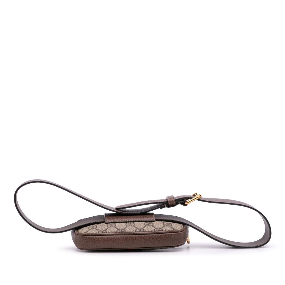 Gucci AB Gucci Brown Beige Coated Canvas Fabric Small GG Supreme Web Ophidia Belt Bag Italy