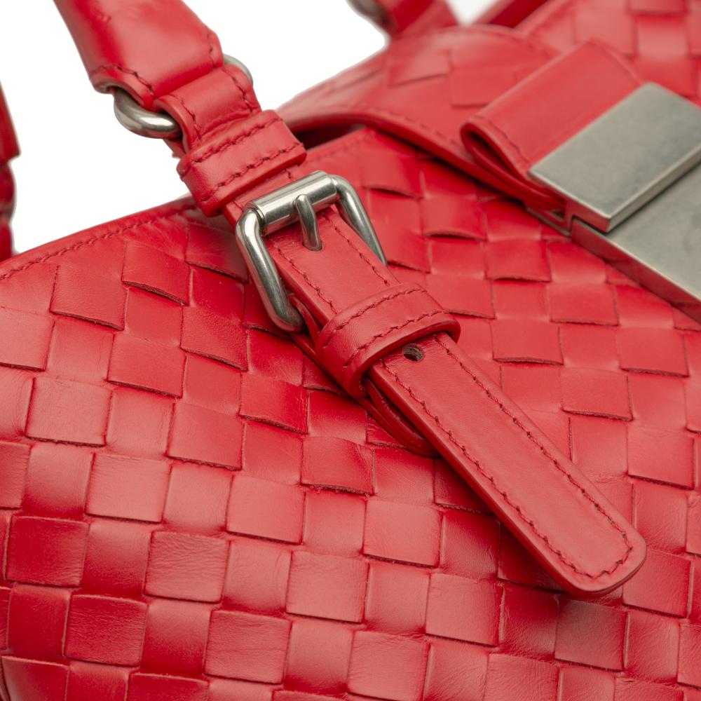 Bottega Veneta B Bottega Veneta Red Nappa Leather Leather Small Nappa Intrecciato Roma Satchel Italy