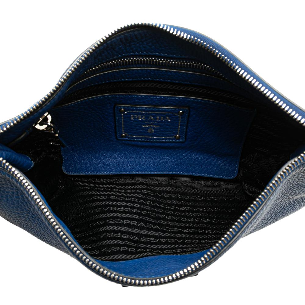 Prada B Prada Blue Calf Leather Vitello Daino Crossbody Italy