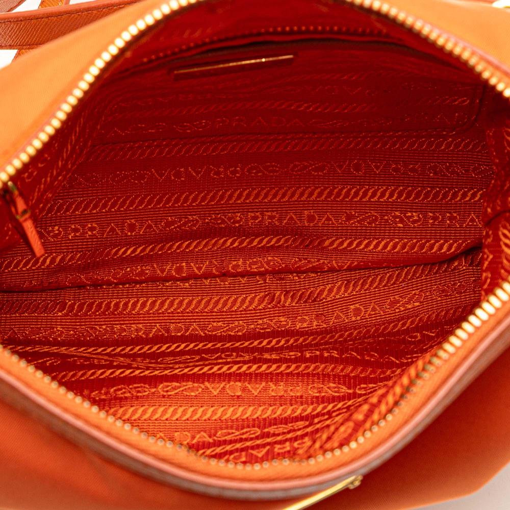 Prada B Prada Orange Nylon Fabric Saffiano Trimmed Tessuto Zip Top Crossbody Italy