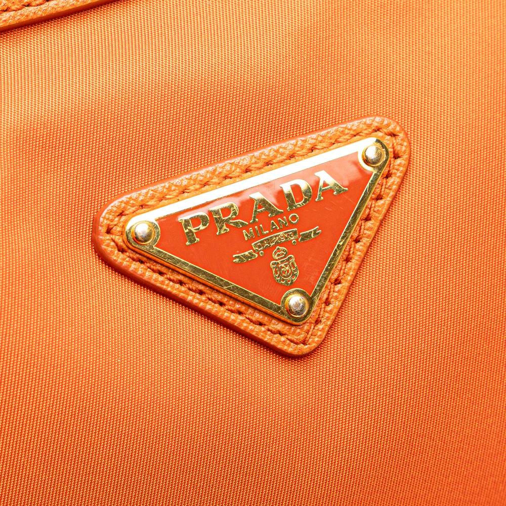 Prada B Prada Orange Nylon Fabric Saffiano Trimmed Tessuto Zip Top Crossbody Italy
