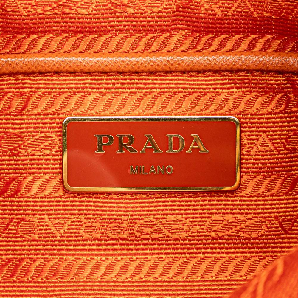 Prada B Prada Orange Nylon Fabric Saffiano Trimmed Tessuto Zip Top Crossbody Italy