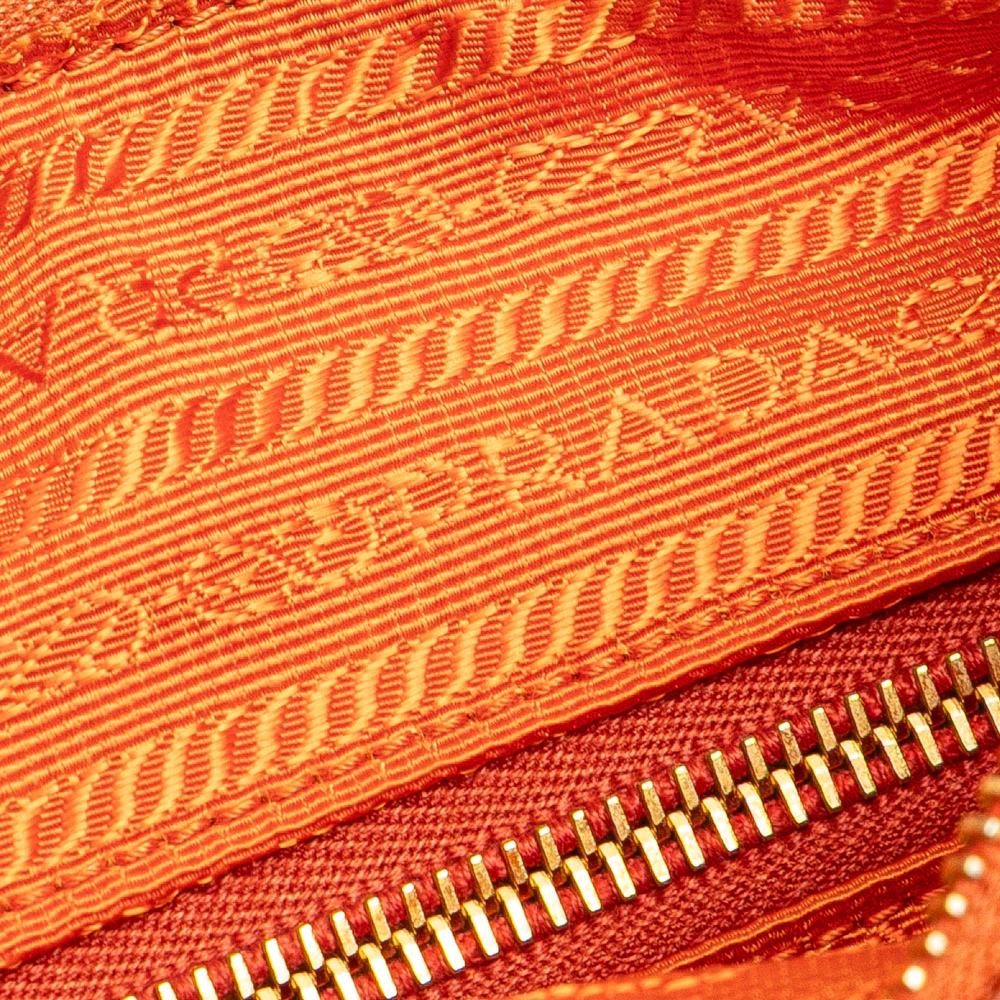 Prada B Prada Orange Nylon Fabric Saffiano Trimmed Tessuto Zip Top Crossbody Italy