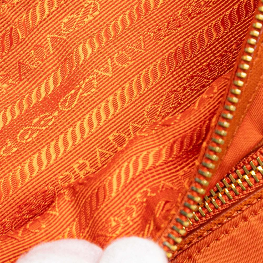 Prada B Prada Orange Nylon Fabric Saffiano Trimmed Tessuto Zip Top Crossbody Italy