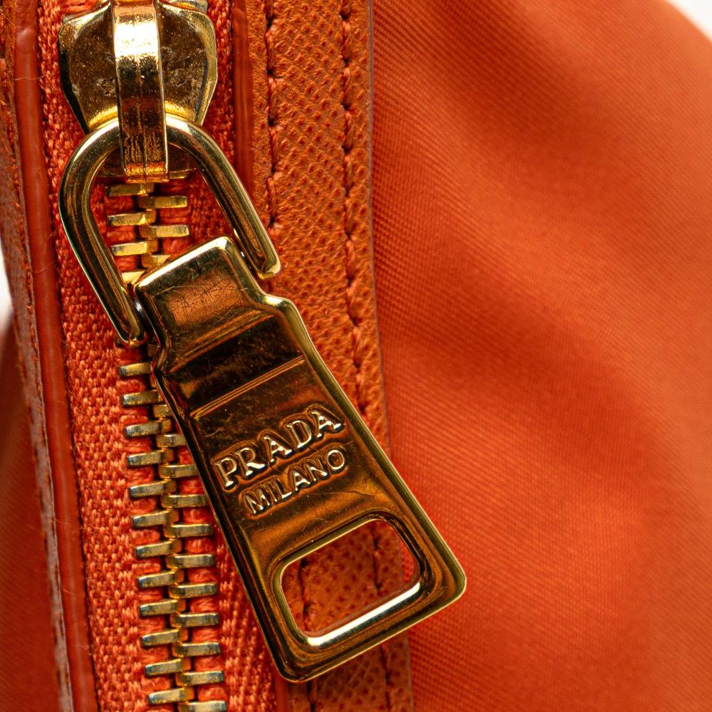 Prada B Prada Orange Nylon Fabric Saffiano Trimmed Tessuto Zip Top Crossbody Italy