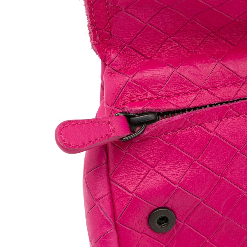 Bottega Veneta Pink Small Calfskin Intrecciomirage Embossed Butterfly Chain Crossbody Italy