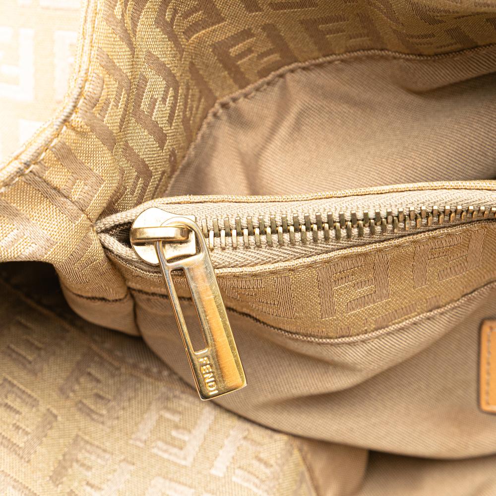 Fendi B Fendi Brown Beige Canvas Fabric Zucchino Tote Italy