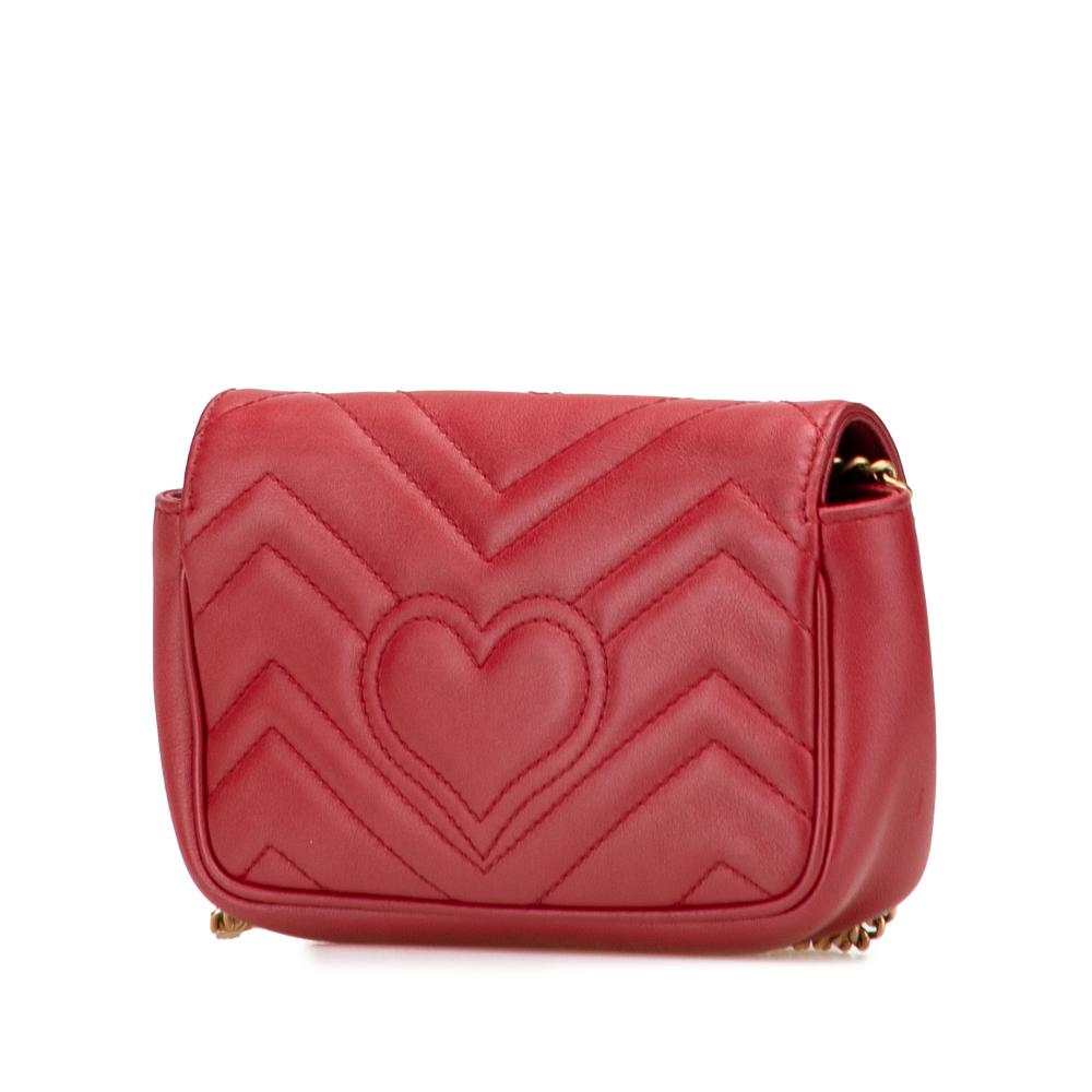 Gucci B Gucci Red Calf Leather Mini GG Marmont Matelasse Flap Crossbody Italy