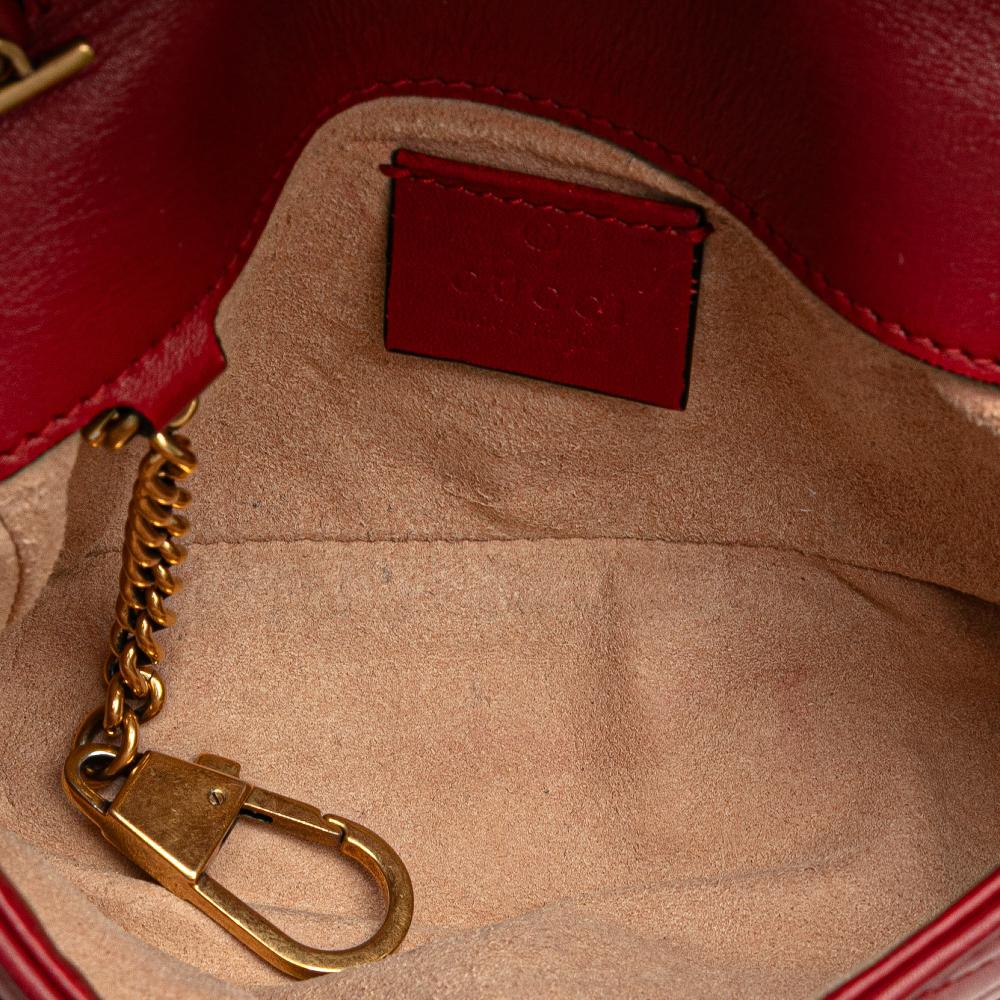Gucci B Gucci Red Calf Leather Mini GG Marmont Matelasse Flap Crossbody Italy