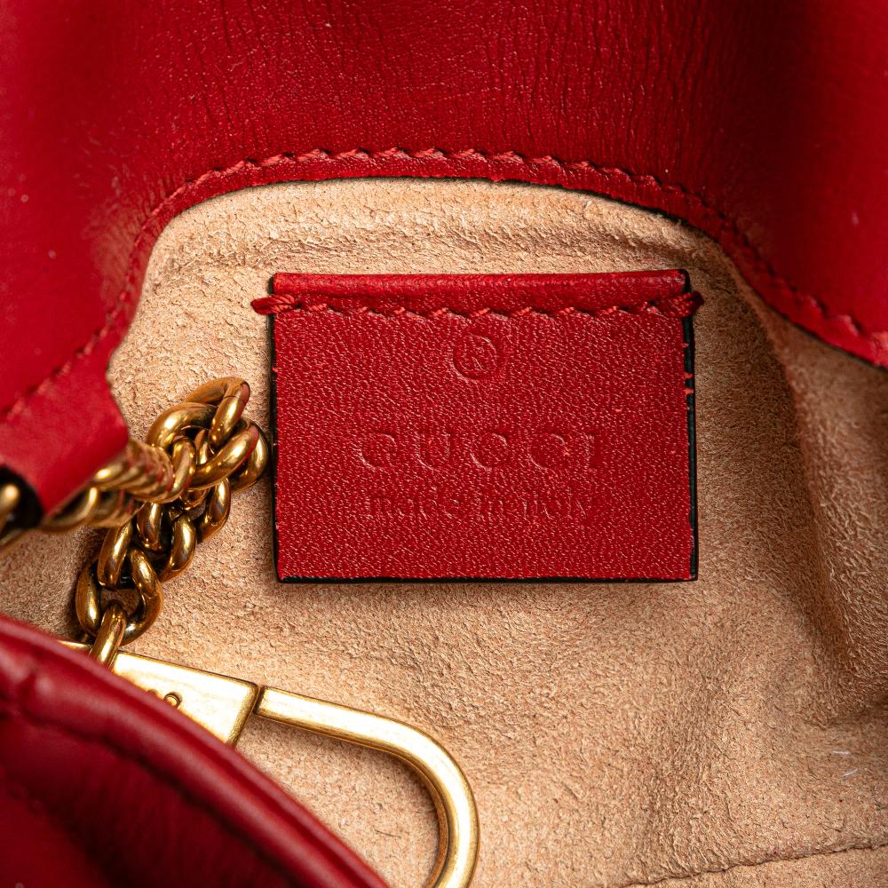 Gucci B Gucci Red Calf Leather Mini GG Marmont Matelasse Flap Crossbody Italy