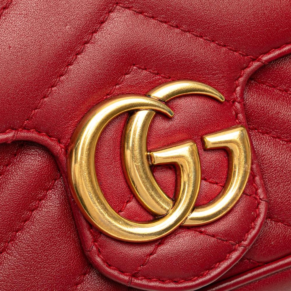 Gucci B Gucci Red Calf Leather Mini GG Marmont Matelasse Flap Crossbody Italy