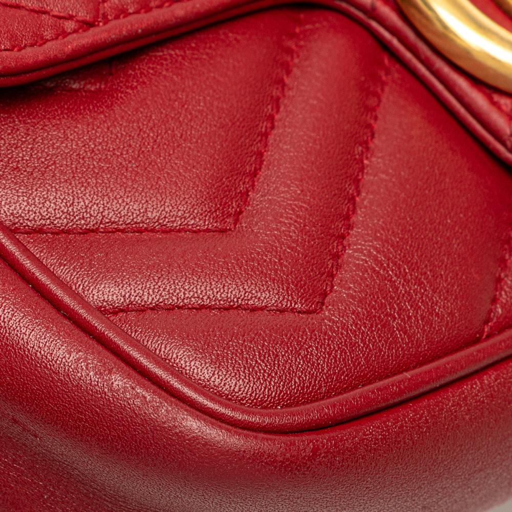 Gucci B Gucci Red Calf Leather Mini GG Marmont Matelasse Flap Crossbody Italy