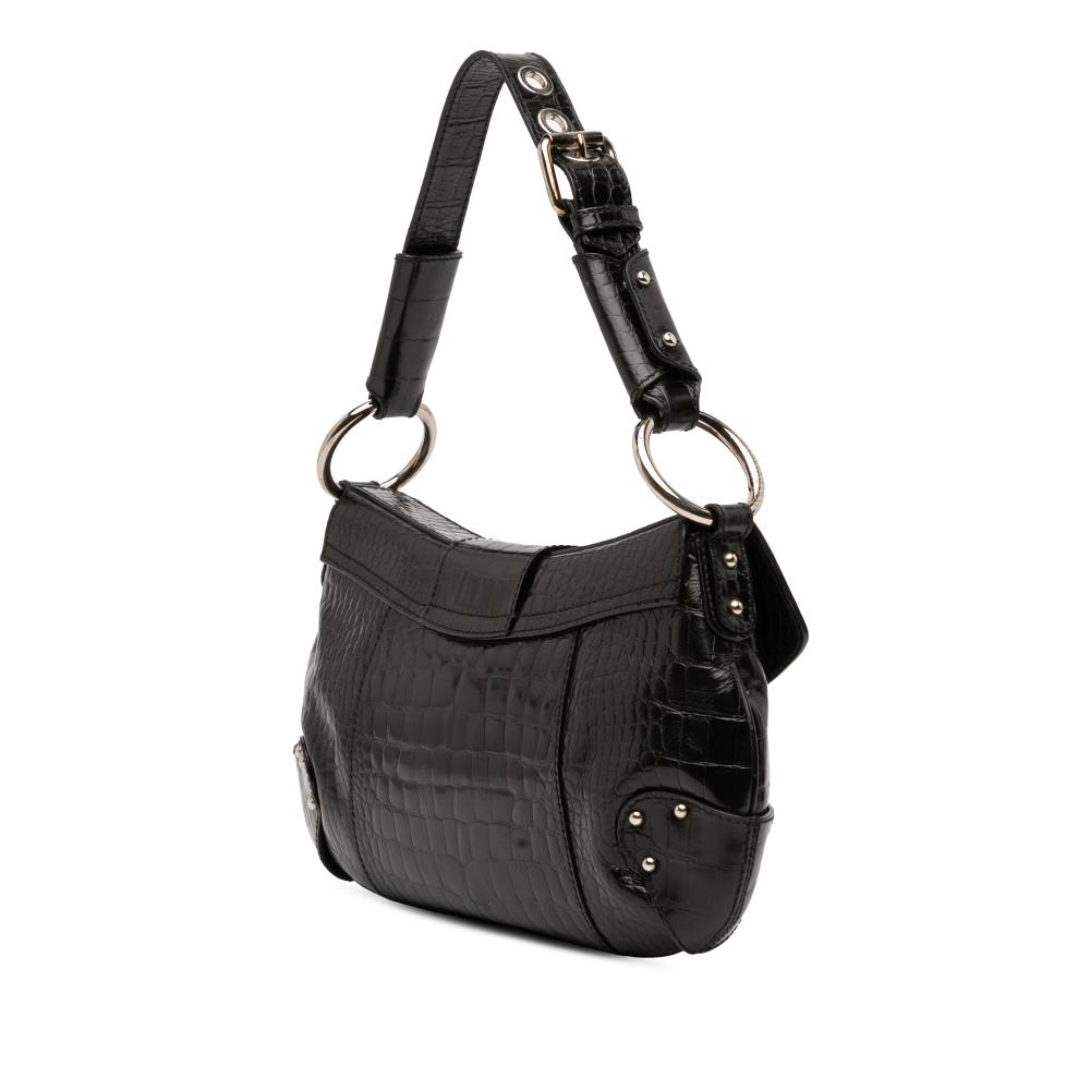 Dolce&Gabbana B Dolce & Gabbana Black Calf Leather Embossed Flap Shoulder Bag Italy