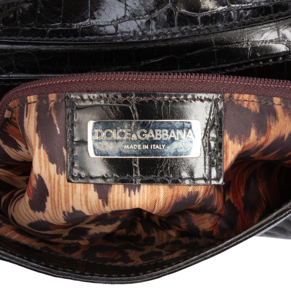 Dolce&Gabbana B Dolce & Gabbana Black Calf Leather Embossed Flap Shoulder Bag Italy
