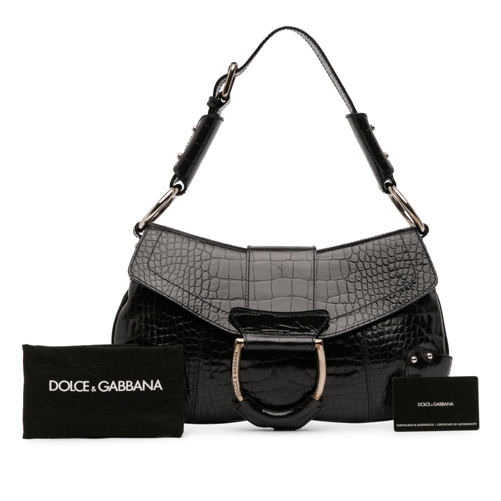 Dolce&Gabbana B Dolce & Gabbana Black Calf Leather Embossed Flap Shoulder Bag Italy