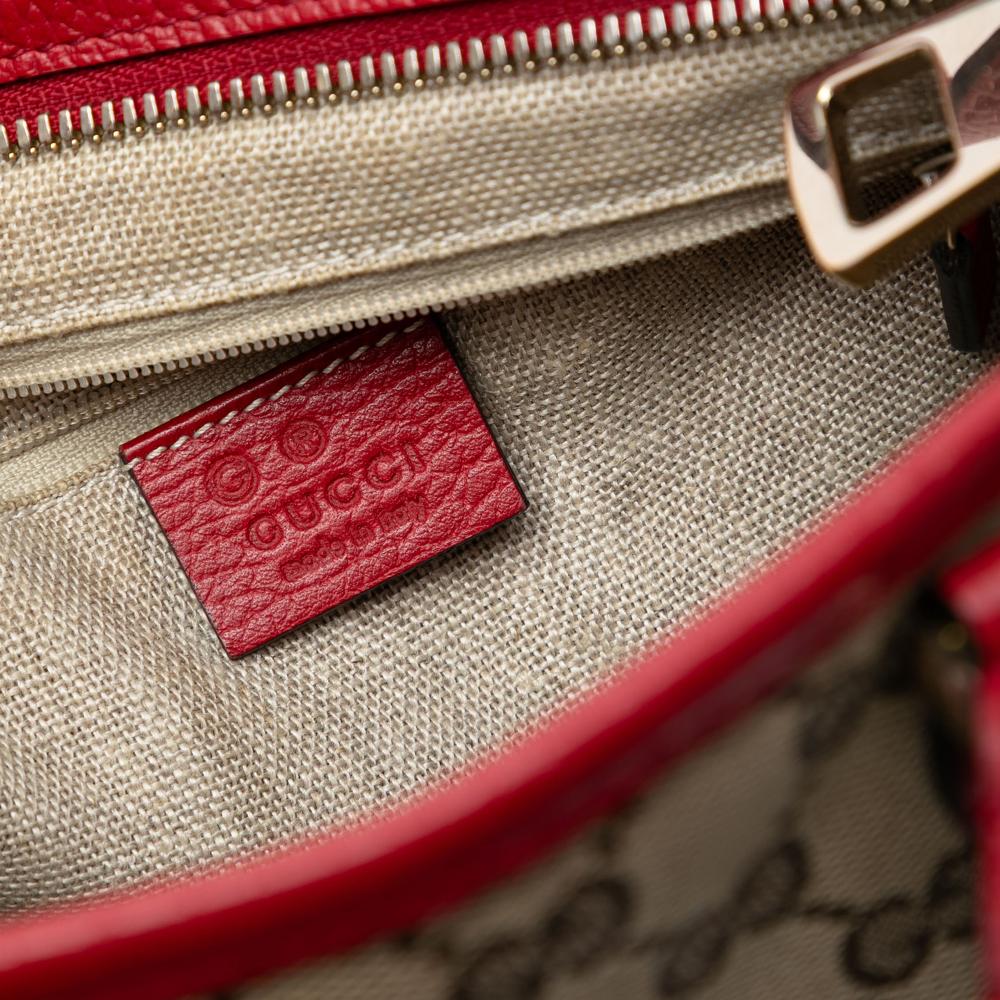 Gucci AB Gucci Brown Beige with Red Canvas Fabric Small GG Bree Satchel Italy