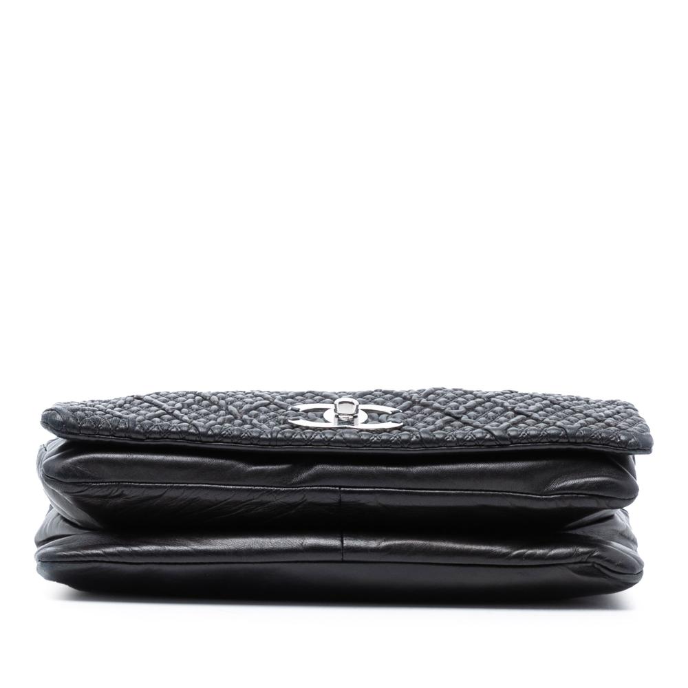 Chanel B Chanel Black Lambskin Leather Leather CC Quilted Astrakhan Single Flap Italy