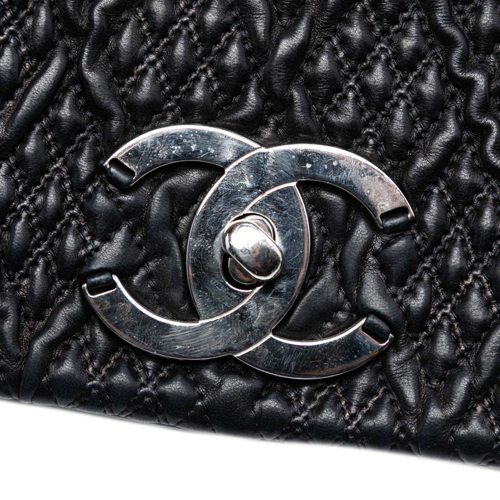 Chanel B Chanel Black Lambskin Leather Leather CC Quilted Astrakhan Single Flap Italy