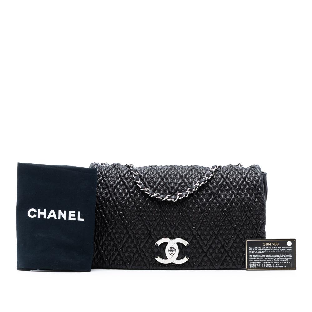 Chanel B Chanel Black Lambskin Leather Leather CC Quilted Astrakhan Single Flap Italy