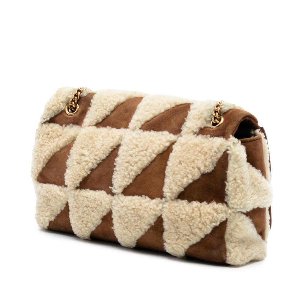 Saint Laurent B Saint Laurent Brown Suede Leather Medium and Shearling Patchwork Jamie Shoulder Bag Italy