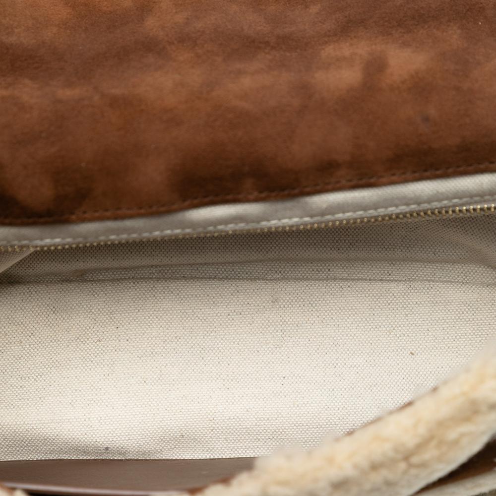 Saint Laurent B Saint Laurent Brown Suede Leather Medium and Shearling Patchwork Jamie Shoulder Bag Italy