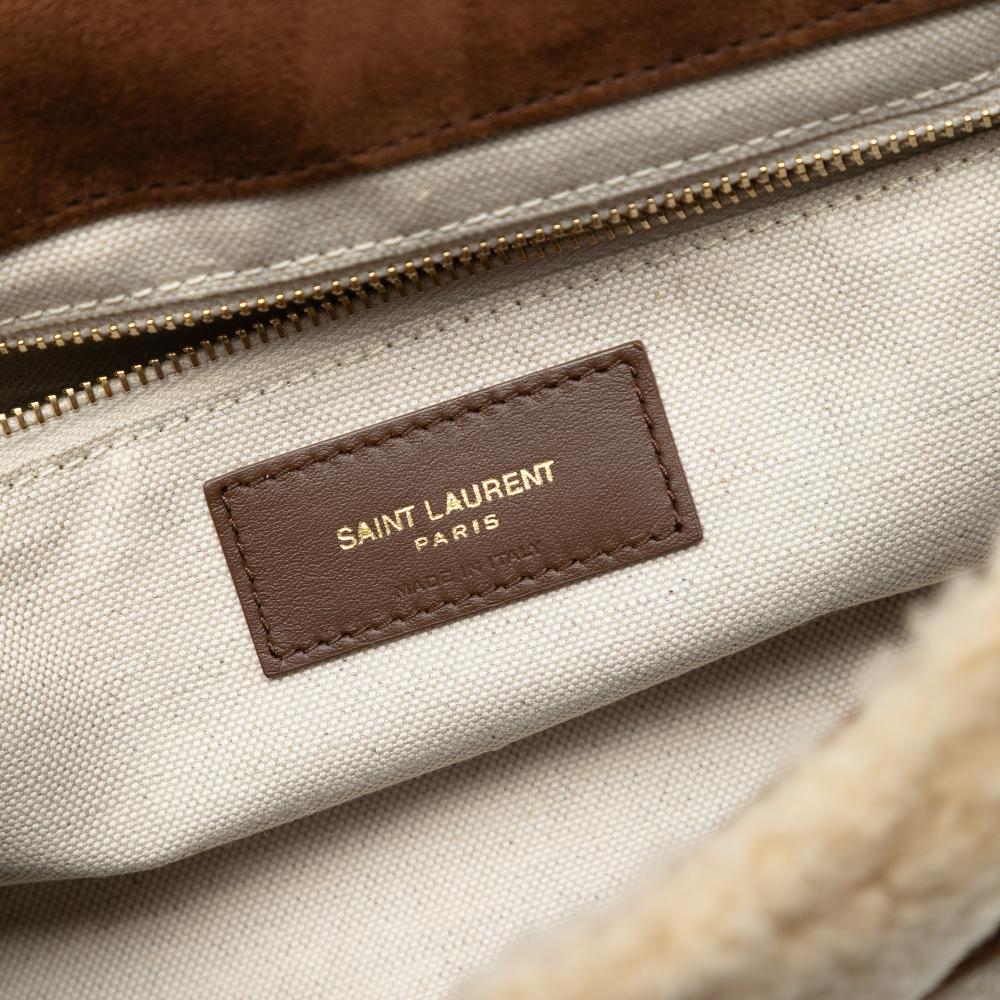 Saint Laurent B Saint Laurent Brown Suede Leather Medium and Shearling Patchwork Jamie Shoulder Bag Italy
