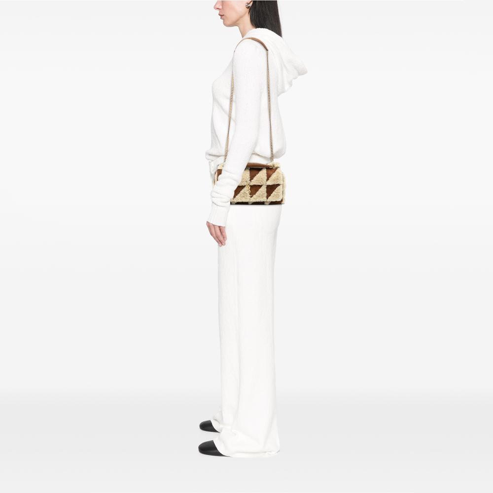 Saint Laurent B Saint Laurent Brown Suede Leather Medium and Shearling Patchwork Jamie Shoulder Bag Italy