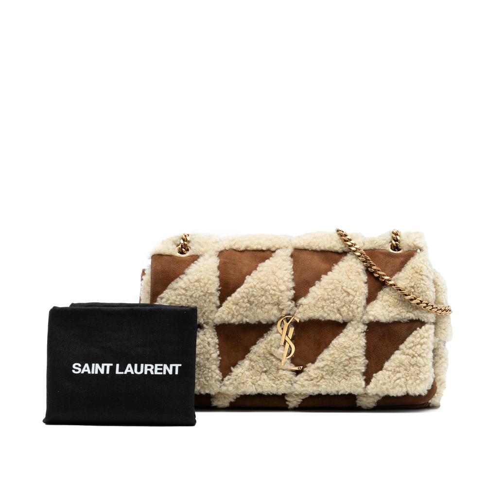 Saint Laurent B Saint Laurent Brown Suede Leather Medium and Shearling Patchwork Jamie Shoulder Bag Italy