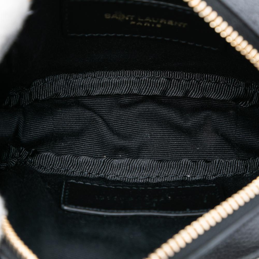 Saint Laurent AB Saint Laurent Black Calf Leather Baby Matelasse Grain De Poudre Monogram Lou Camera Bag Italy