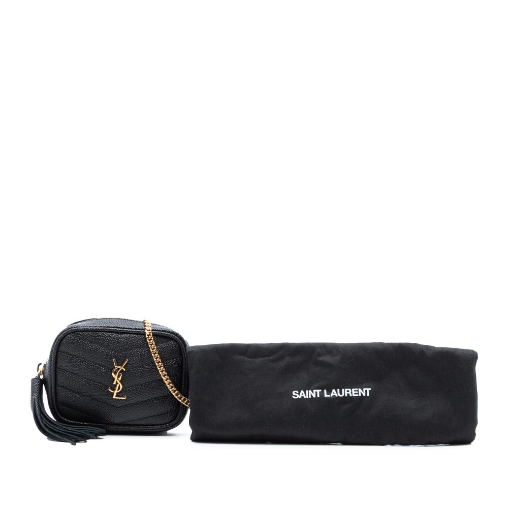Saint Laurent AB Saint Laurent Black Calf Leather Baby Matelasse Grain De Poudre Monogram Lou Camera Bag Italy
