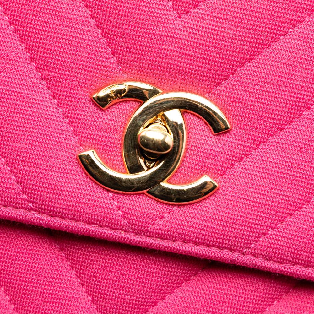 Chanel AB Chanel Pink Hot Pink Cotton Fabric Small Chevron Jersey Trendy CC Top Handle Flap Italy