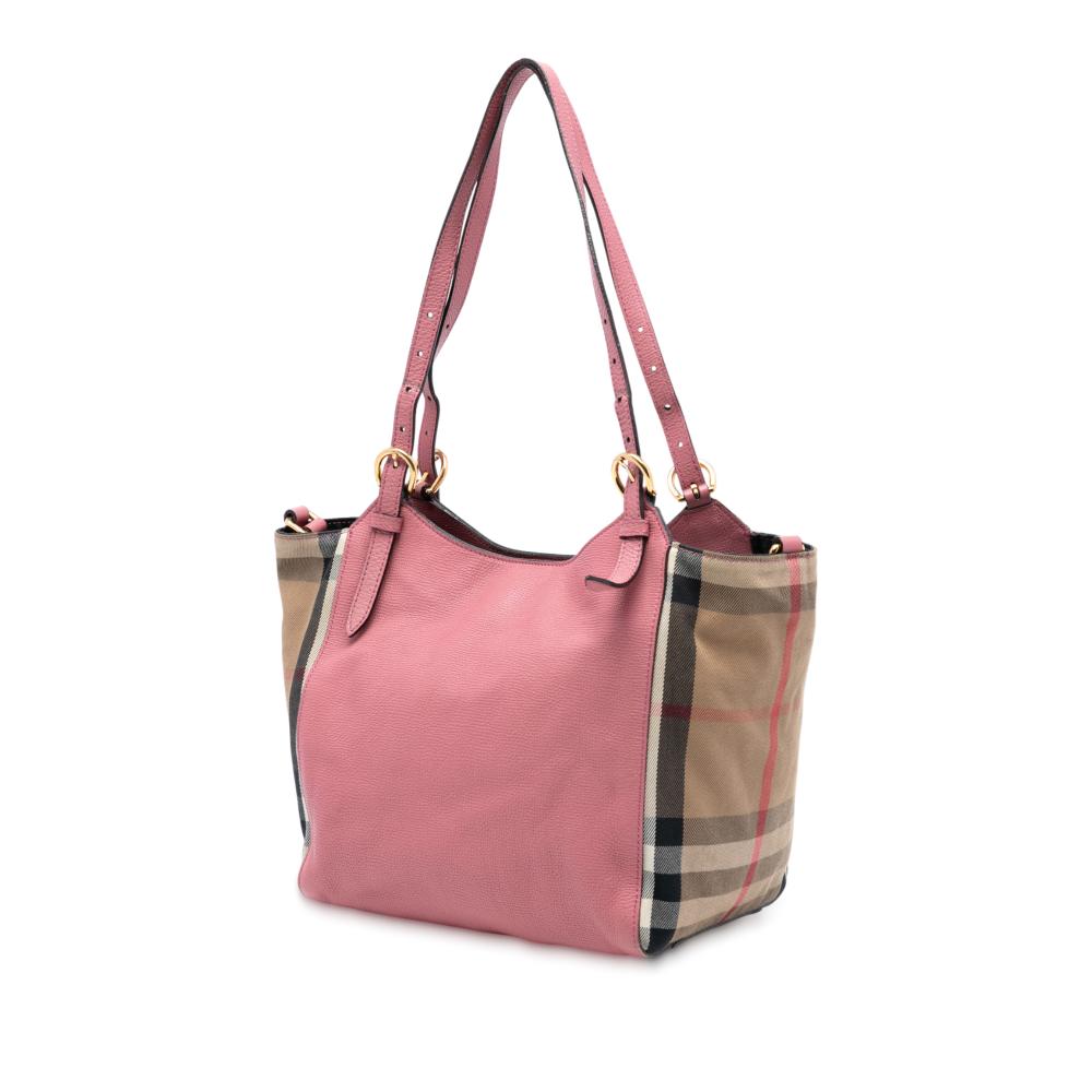 Burberry B Burberry Pink Calf Leather Small and House Check Canvas Canterbury Tote Italy