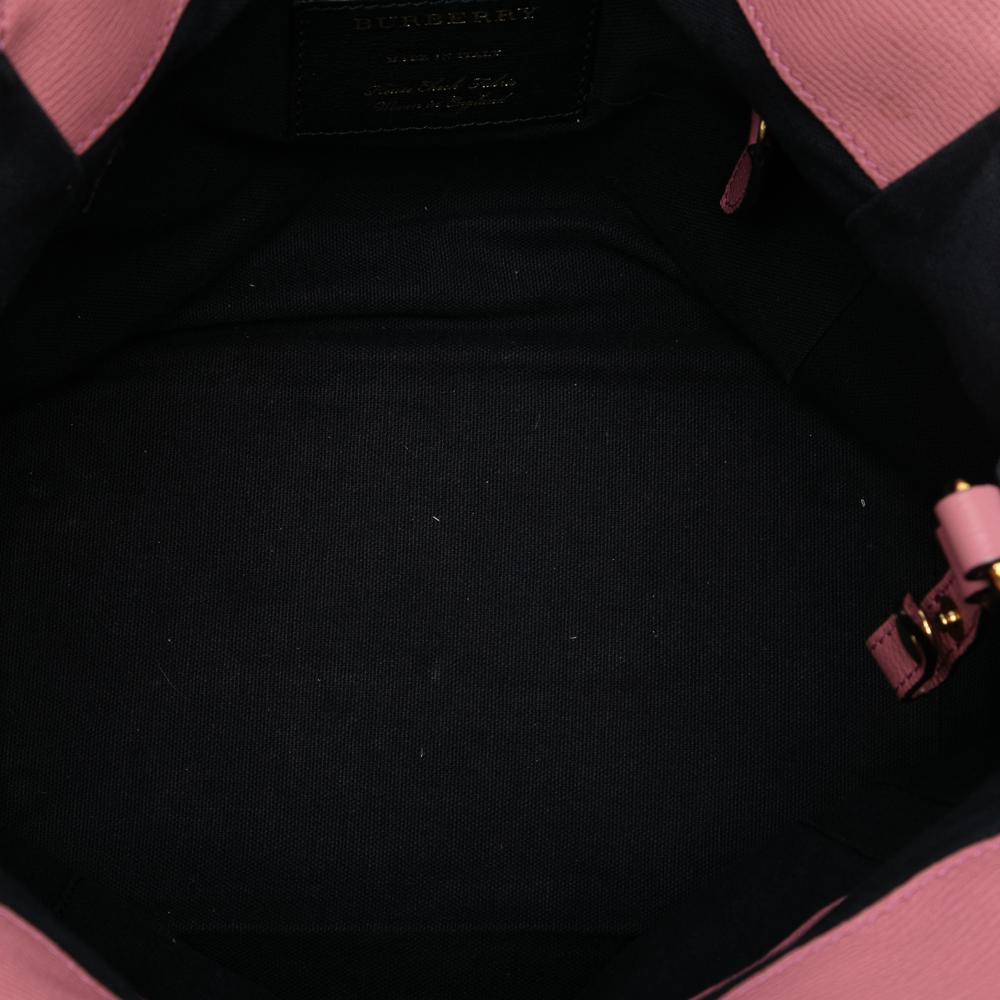 Burberry B Burberry Pink Calf Leather Small and House Check Canvas Canterbury Tote Italy