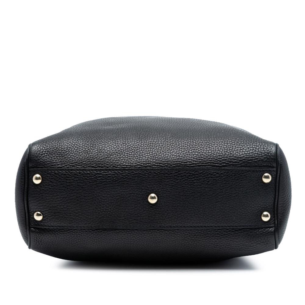 Gucci B Gucci Black Calf Leather Small skin Bamboo Shopper Satchel Italy