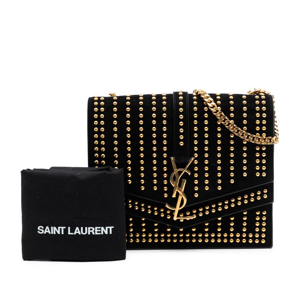 Saint Laurent AB Saint Laurent Black Suede Leather Medium Studded Monogram Sulpice Crossbody Italy