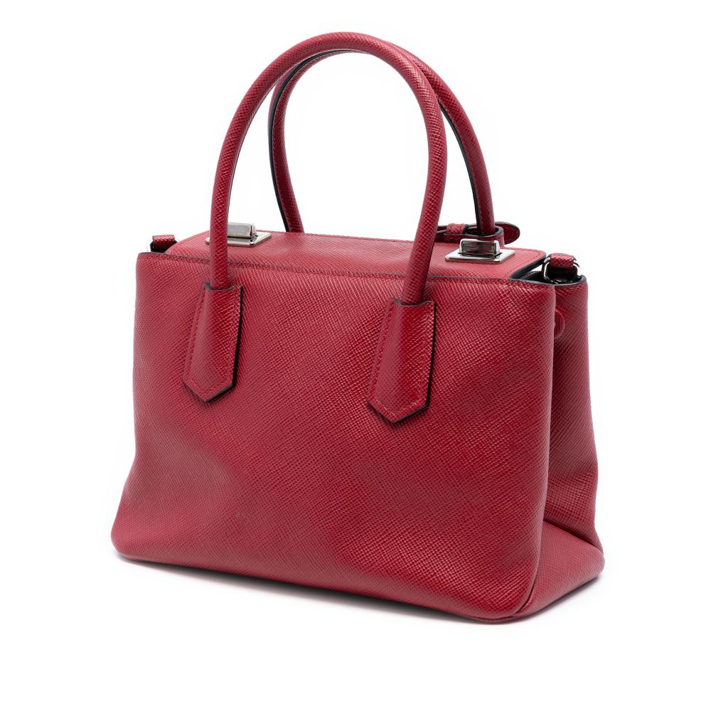 Prada B Prada Red Dark Red Saffiano Leather Small Cuir Turnlock Twin Satchel Italy