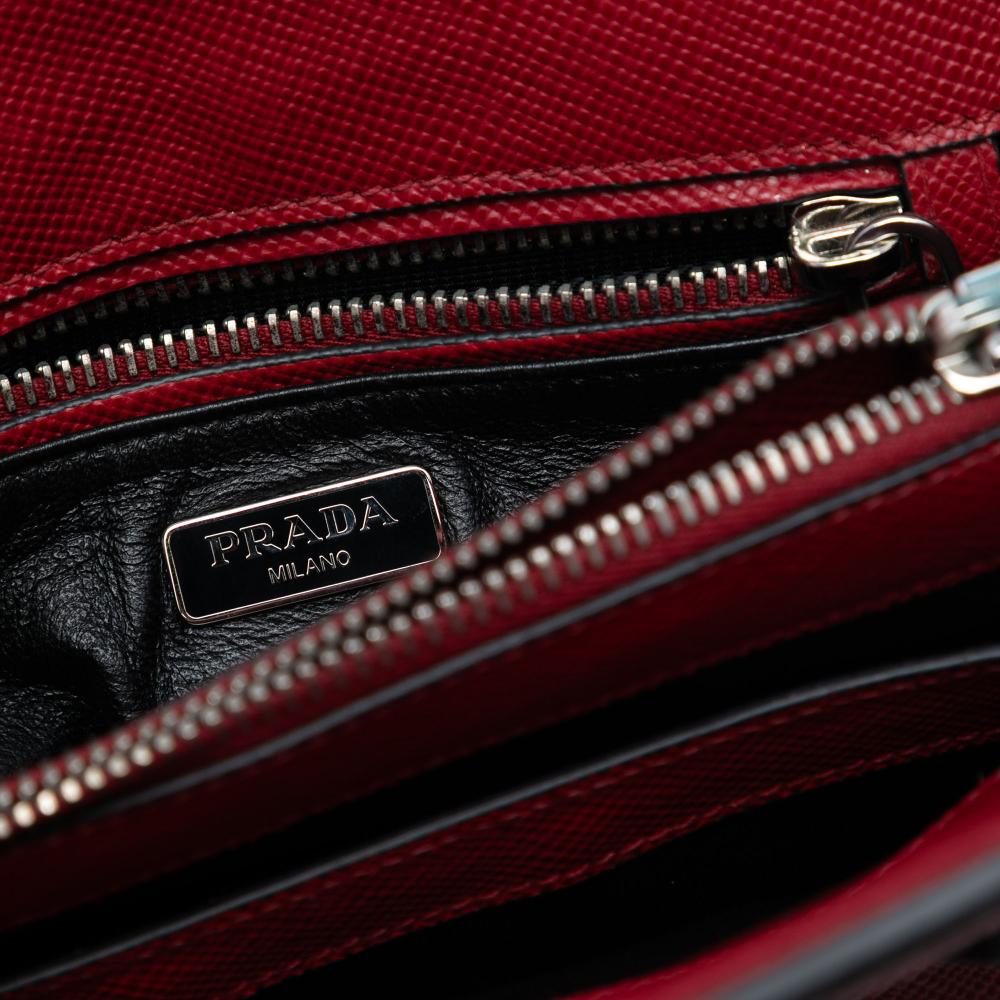 Prada B Prada Red Dark Red Saffiano Leather Small Cuir Turnlock Twin Satchel Italy