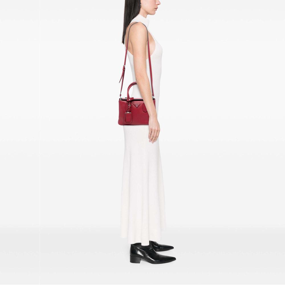 Prada B Prada Red Dark Red Saffiano Leather Small Cuir Turnlock Twin Satchel Italy