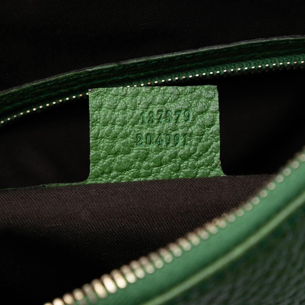 Gucci B Gucci Green Canvas Fabric Leather Bamboo Anita Handbag Italy