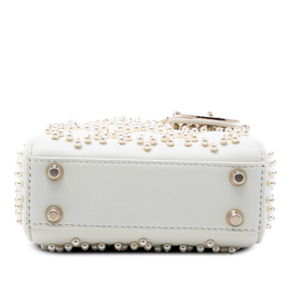 Christian Dior AB Dior White Lambskin Leather Leather Micro Lambskin Cannage Pearl Lady Dior Italy