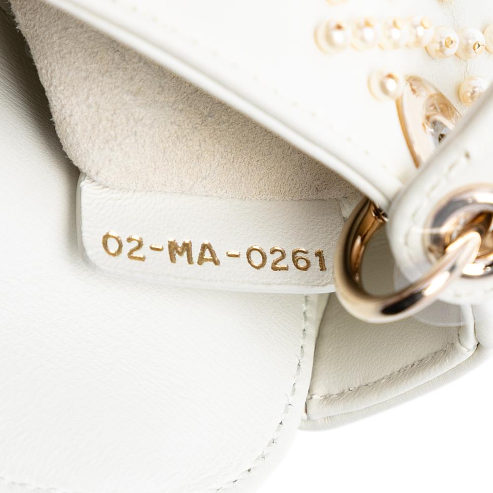 Christian Dior AB Dior White Lambskin Leather Leather Micro Lambskin Cannage Pearl Lady Dior Italy
