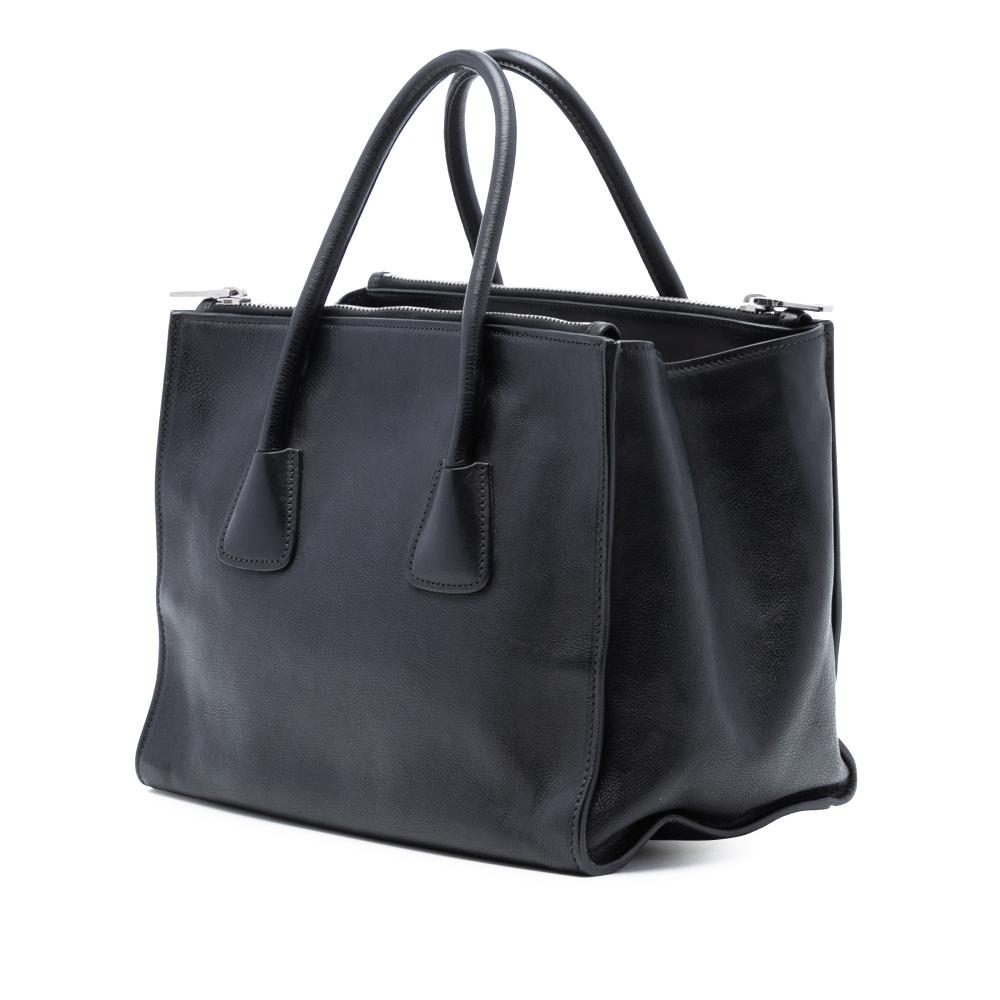 Prada B Prada Black Calf Leather Glace Twin Pocket Satchel Italy